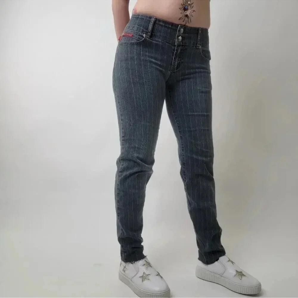 Vintage Hot Kiss Stylish Gray Pinstripe Women Jeans